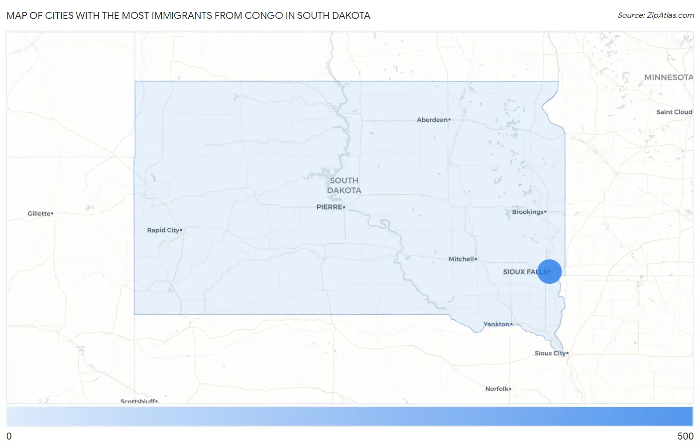 Cities with the Most Immigrants from Congo in South Dakota Map