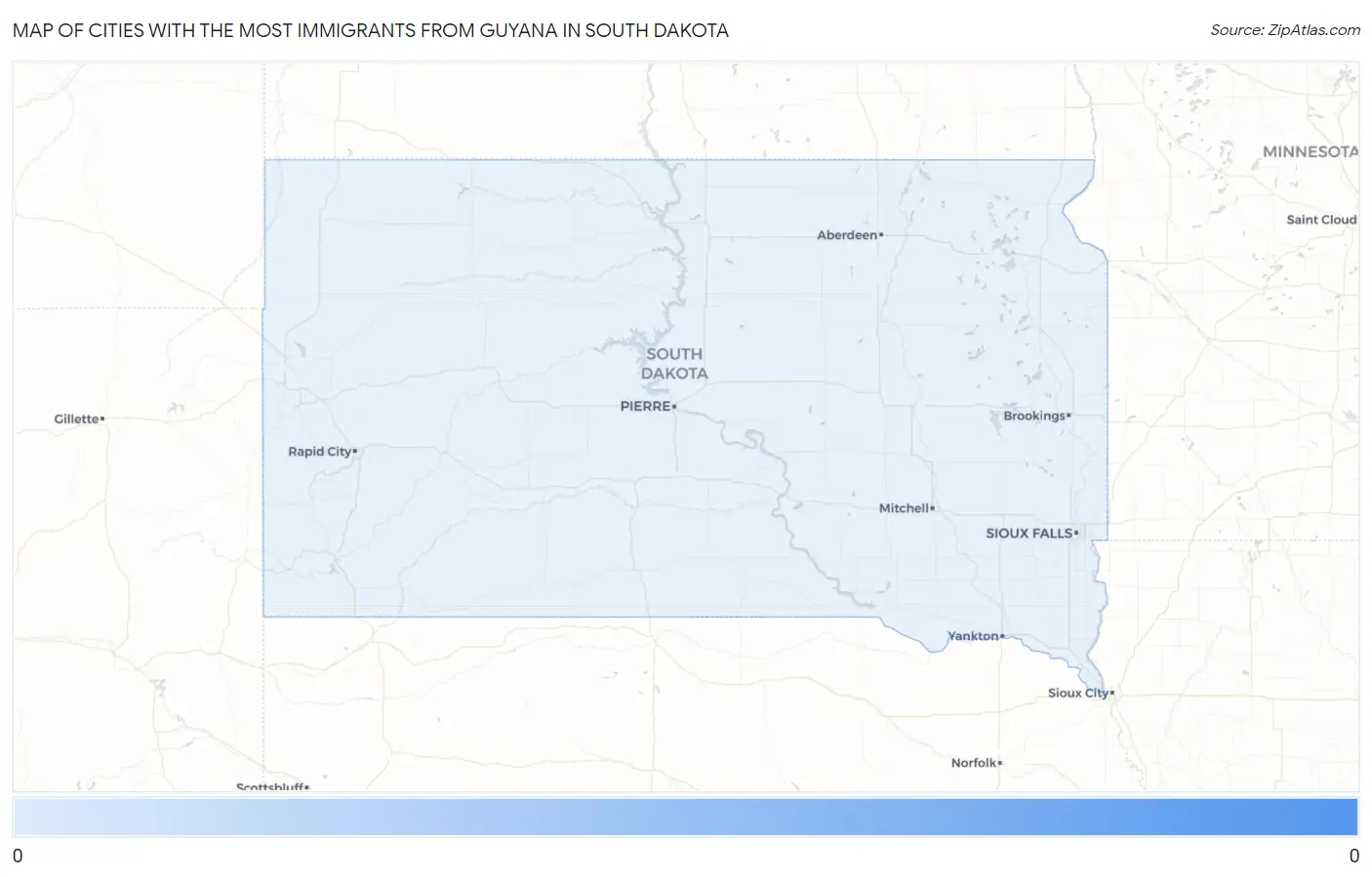 Cities with the Most Immigrants from Guyana in South Dakota Map