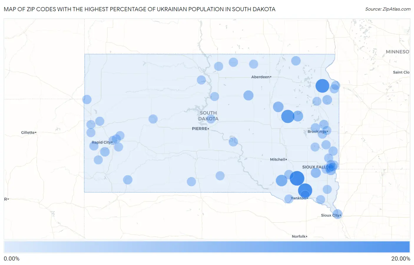 Zip Codes with the Highest Percentage of Ukrainian Population in South Dakota Map