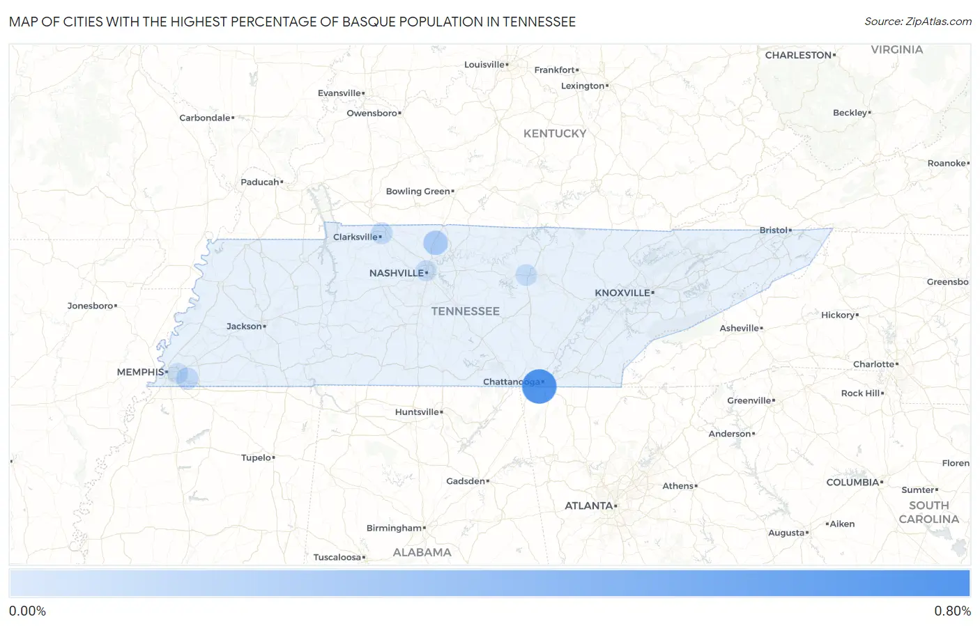 Cities with the Highest Percentage of Basque Population in Tennessee Map