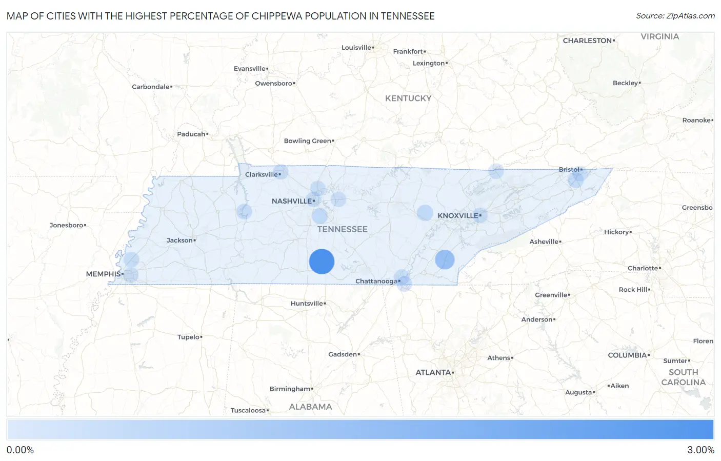 Cities with the Highest Percentage of Chippewa Population in Tennessee Map