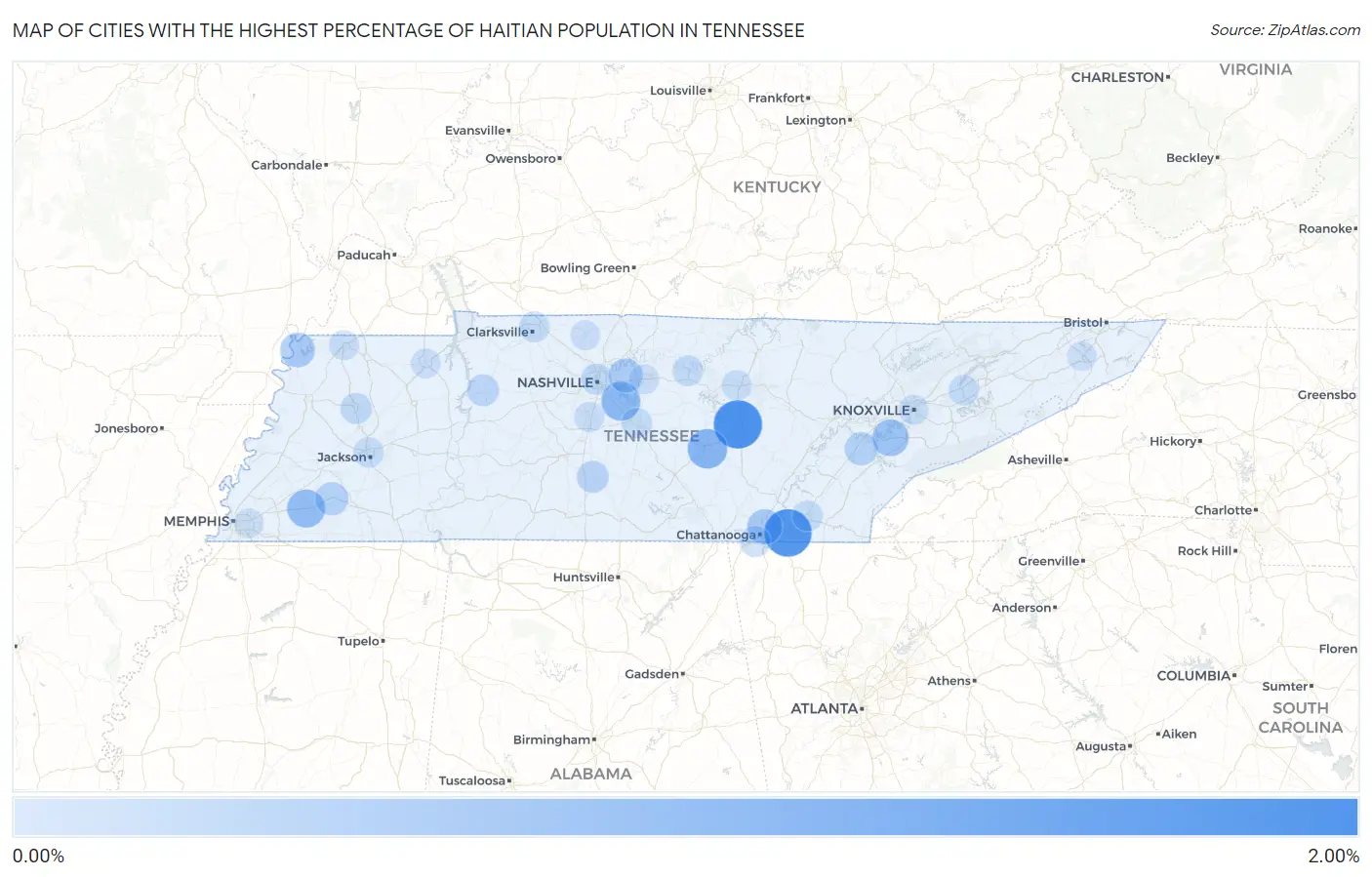 Cities with the Highest Percentage of Haitian Population in Tennessee Map
