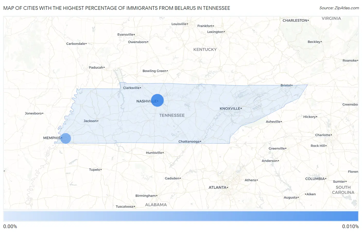 Cities with the Highest Percentage of Immigrants from Belarus in Tennessee Map