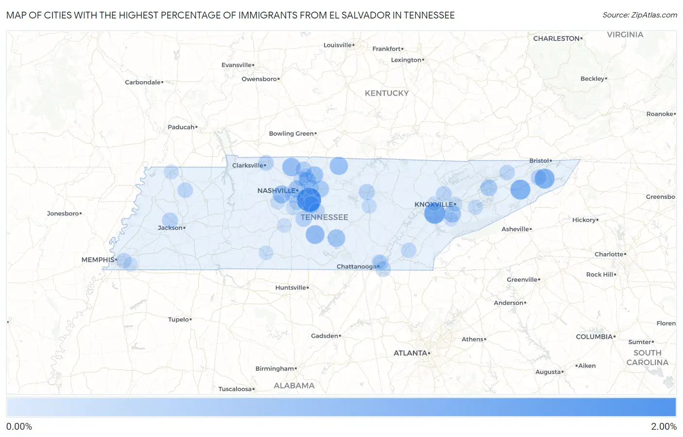Cities with the Highest Percentage of Immigrants from El Salvador in Tennessee Map