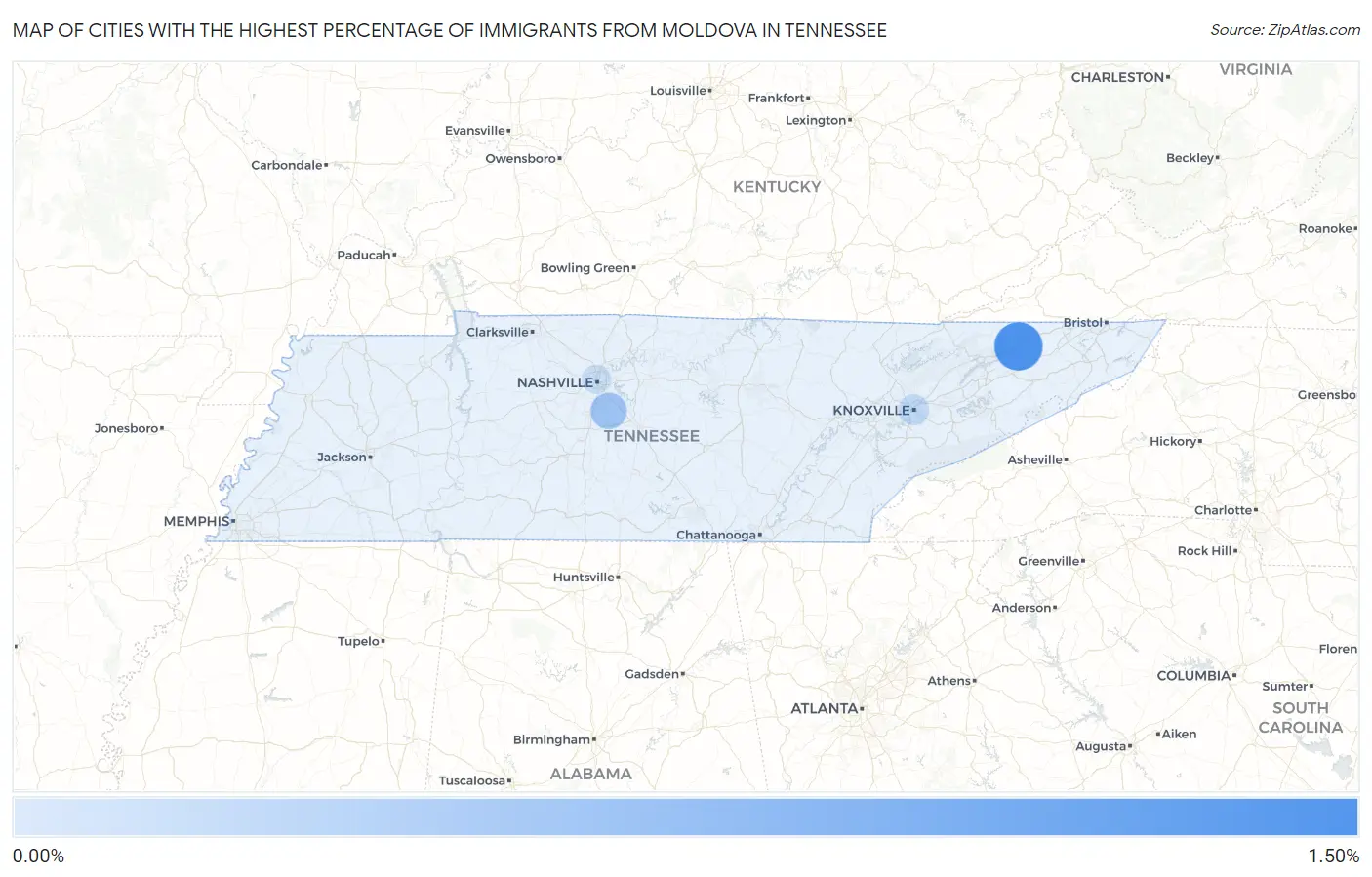 Cities with the Highest Percentage of Immigrants from Moldova in Tennessee Map