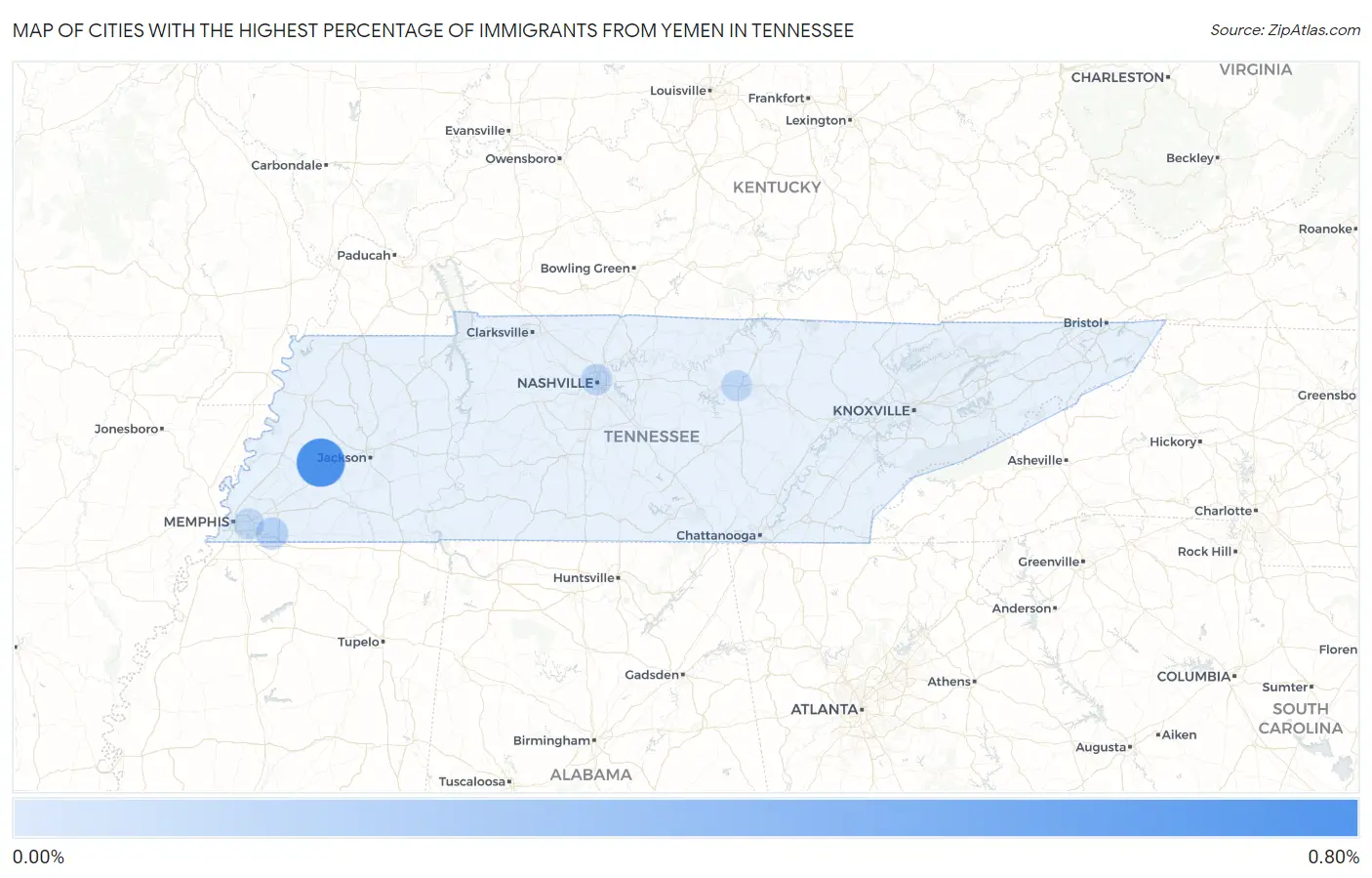 Cities with the Highest Percentage of Immigrants from Yemen in Tennessee Map