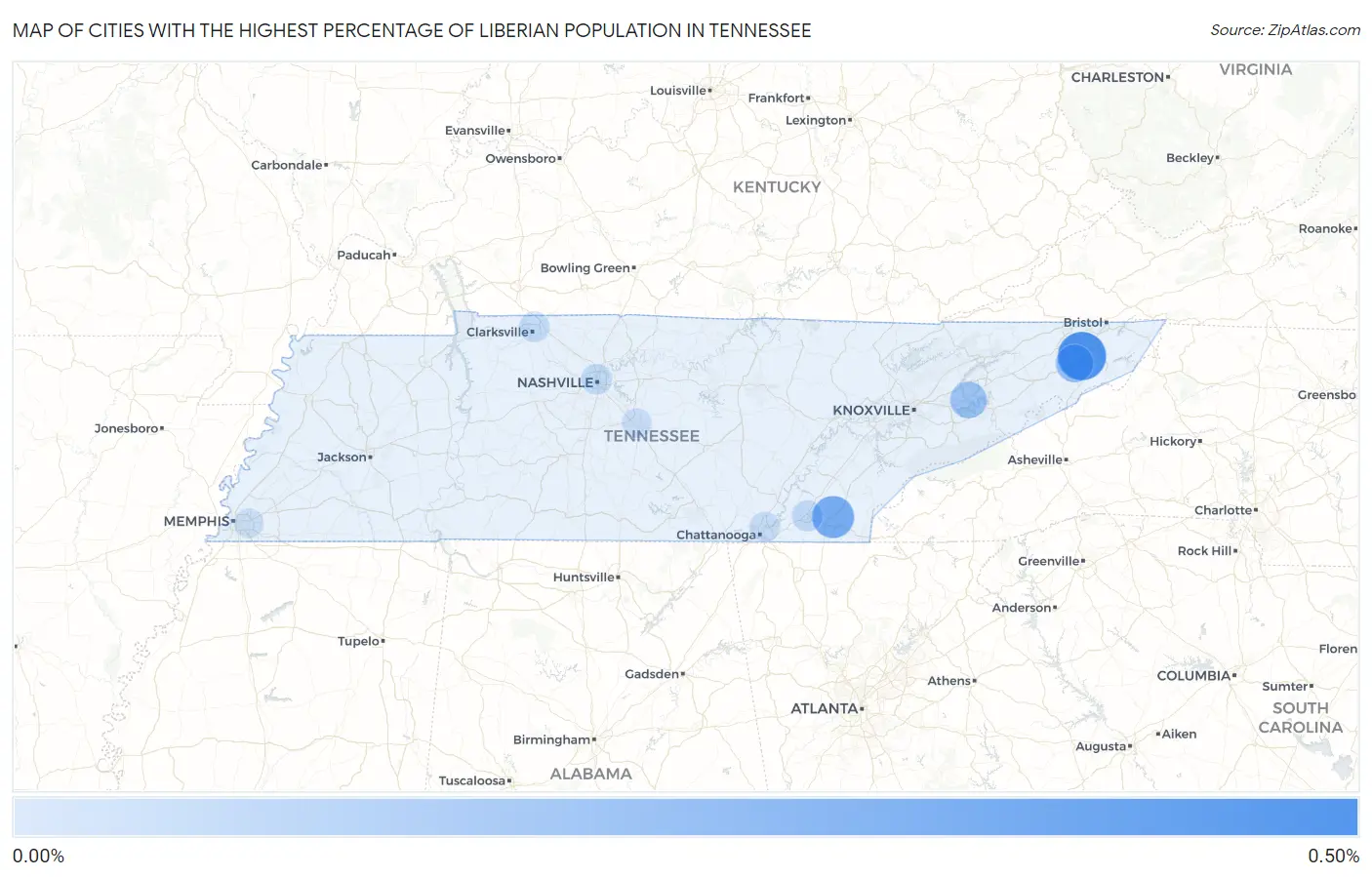 Cities with the Highest Percentage of Liberian Population in Tennessee Map