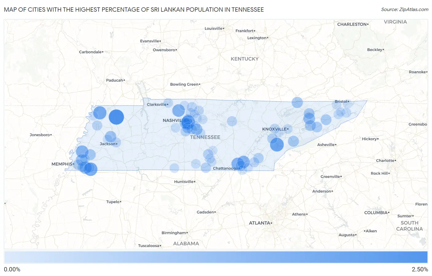 Cities with the Highest Percentage of Sri Lankan Population in Tennessee Map