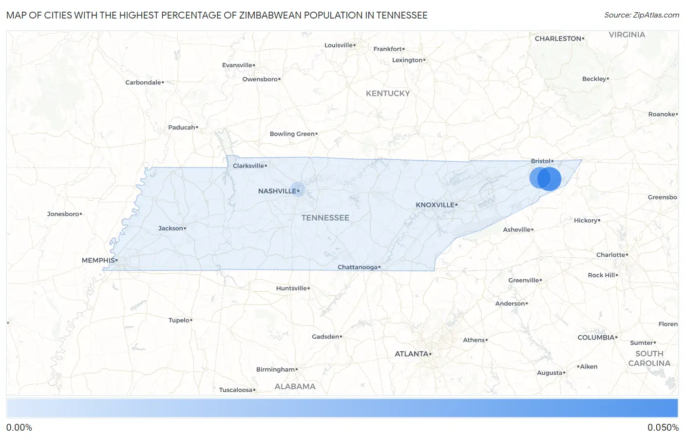 Cities with the Highest Percentage of Zimbabwean Population in Tennessee Map