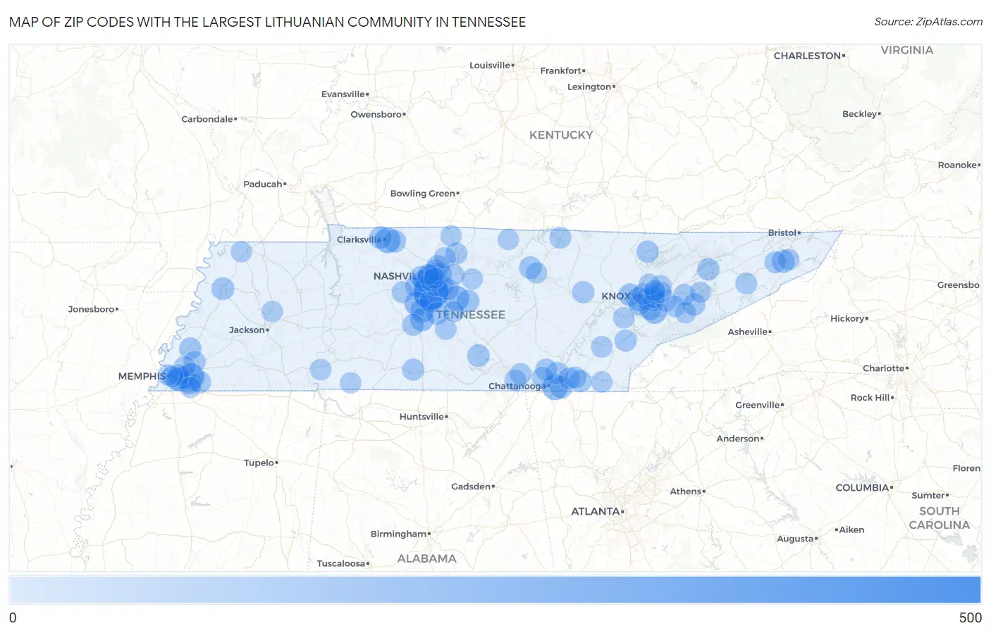 Zip Codes with the Largest Lithuanian Community in Tennessee Map