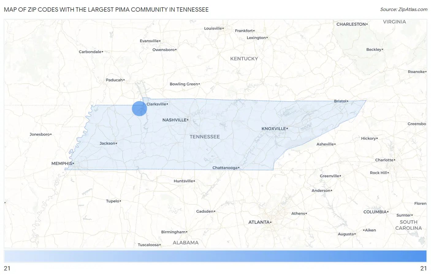 Zip Codes with the Largest Pima Community in Tennessee Map