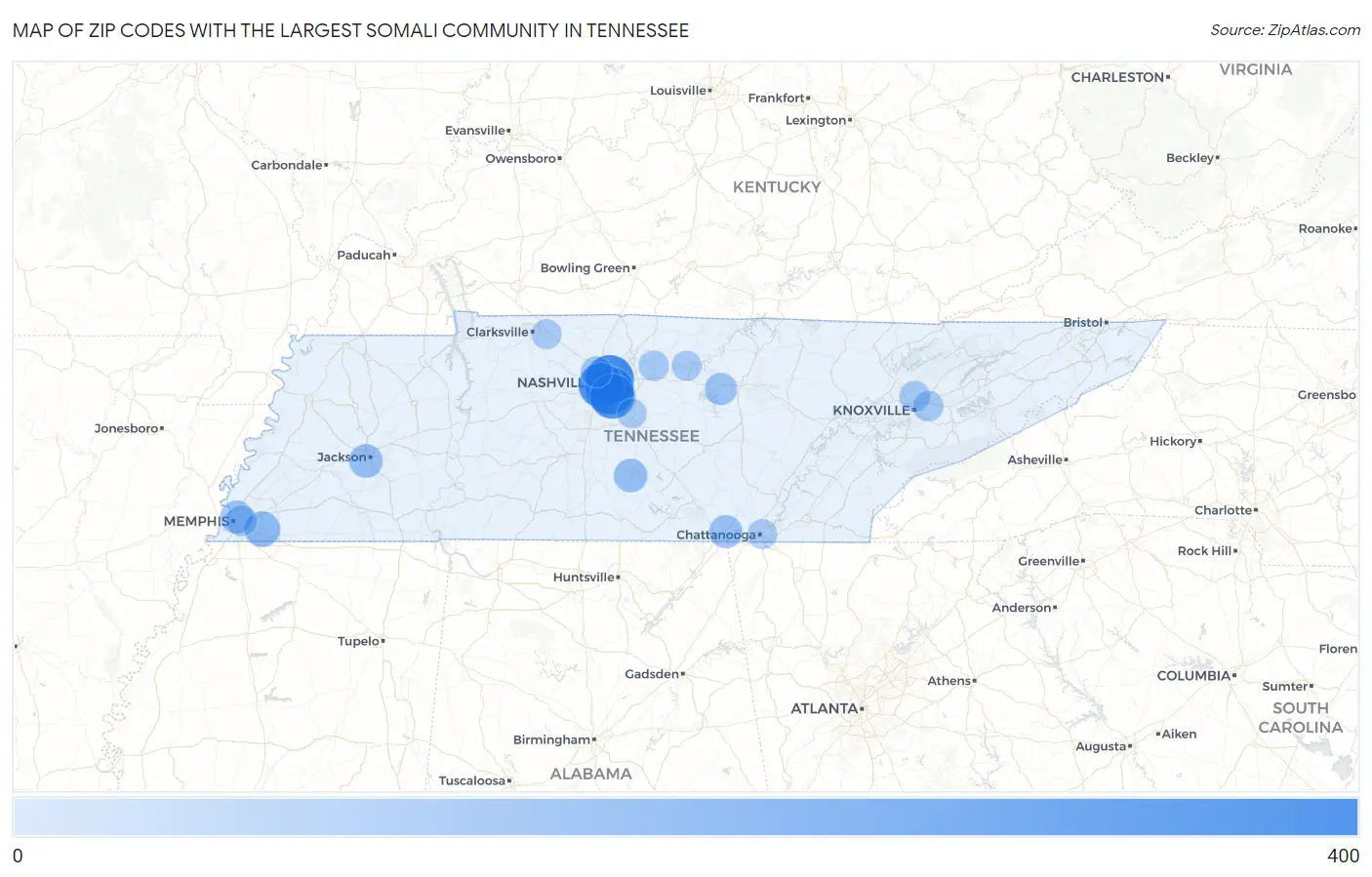 Zip Codes with the Largest Somali Community in Tennessee Map