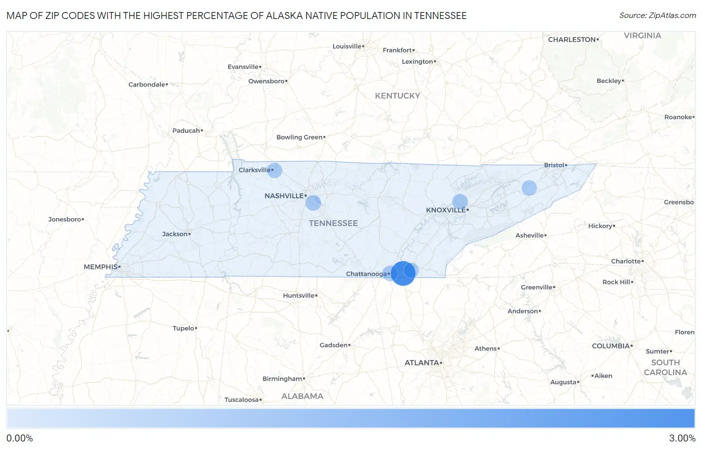Zip Codes with the Highest Percentage of Alaska Native Population in Tennessee Map