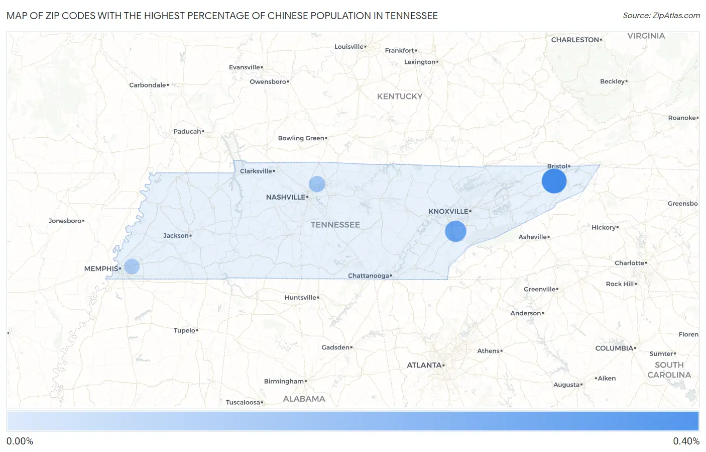 Zip Codes with the Highest Percentage of Chinese Population in Tennessee Map