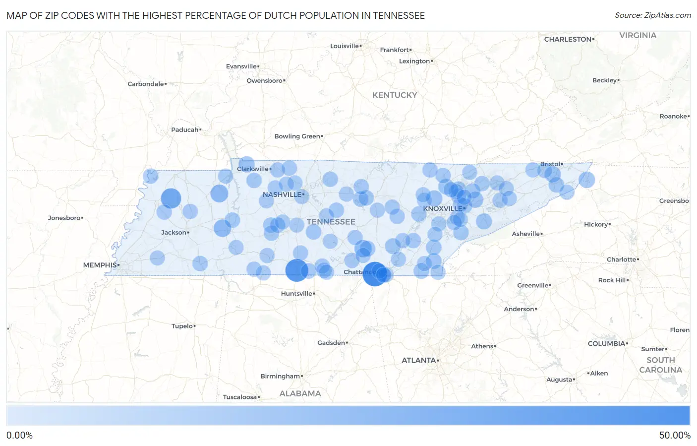 Zip Codes with the Highest Percentage of Dutch Population in Tennessee Map