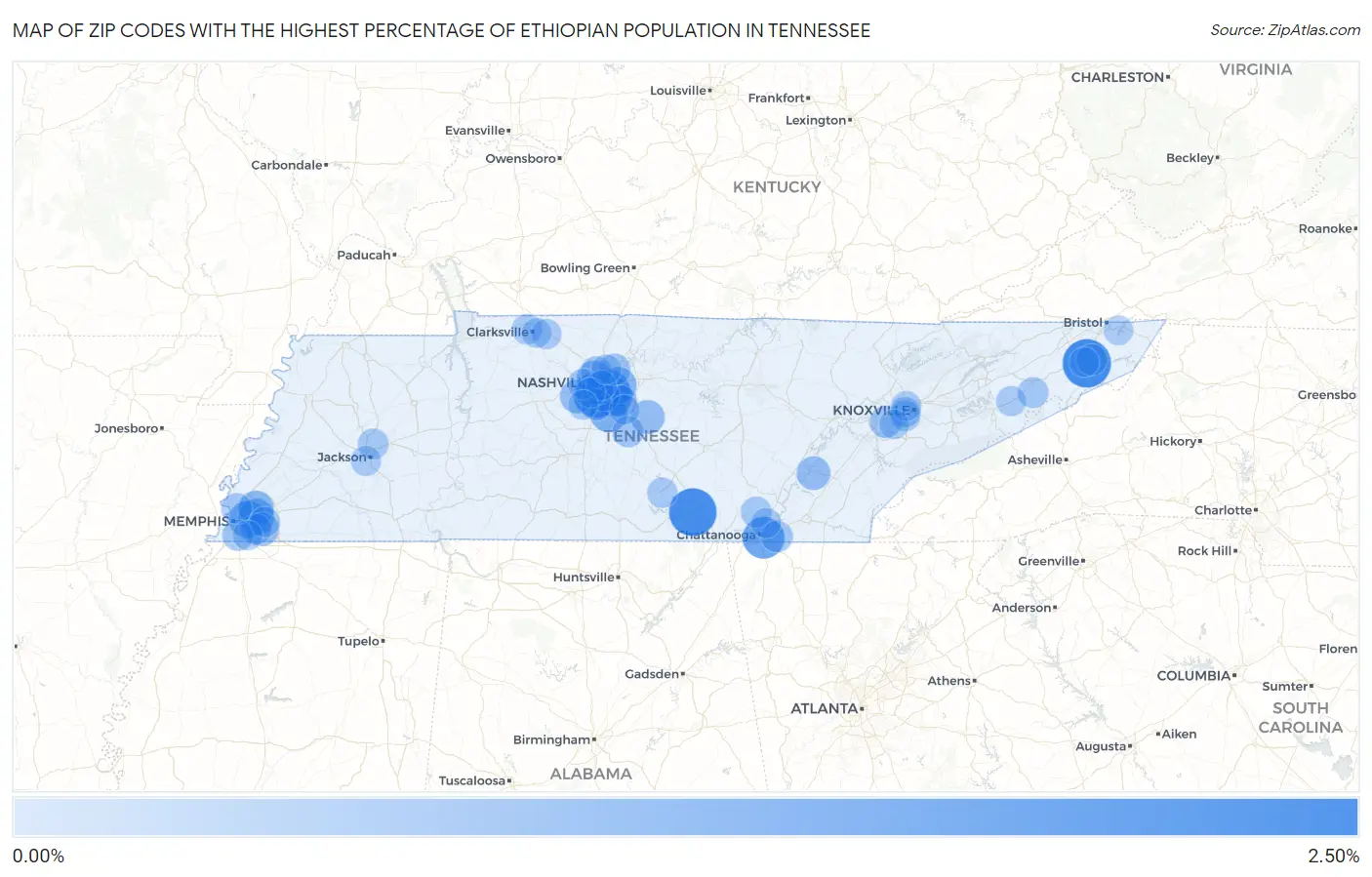 Zip Codes with the Highest Percentage of Ethiopian Population in Tennessee Map