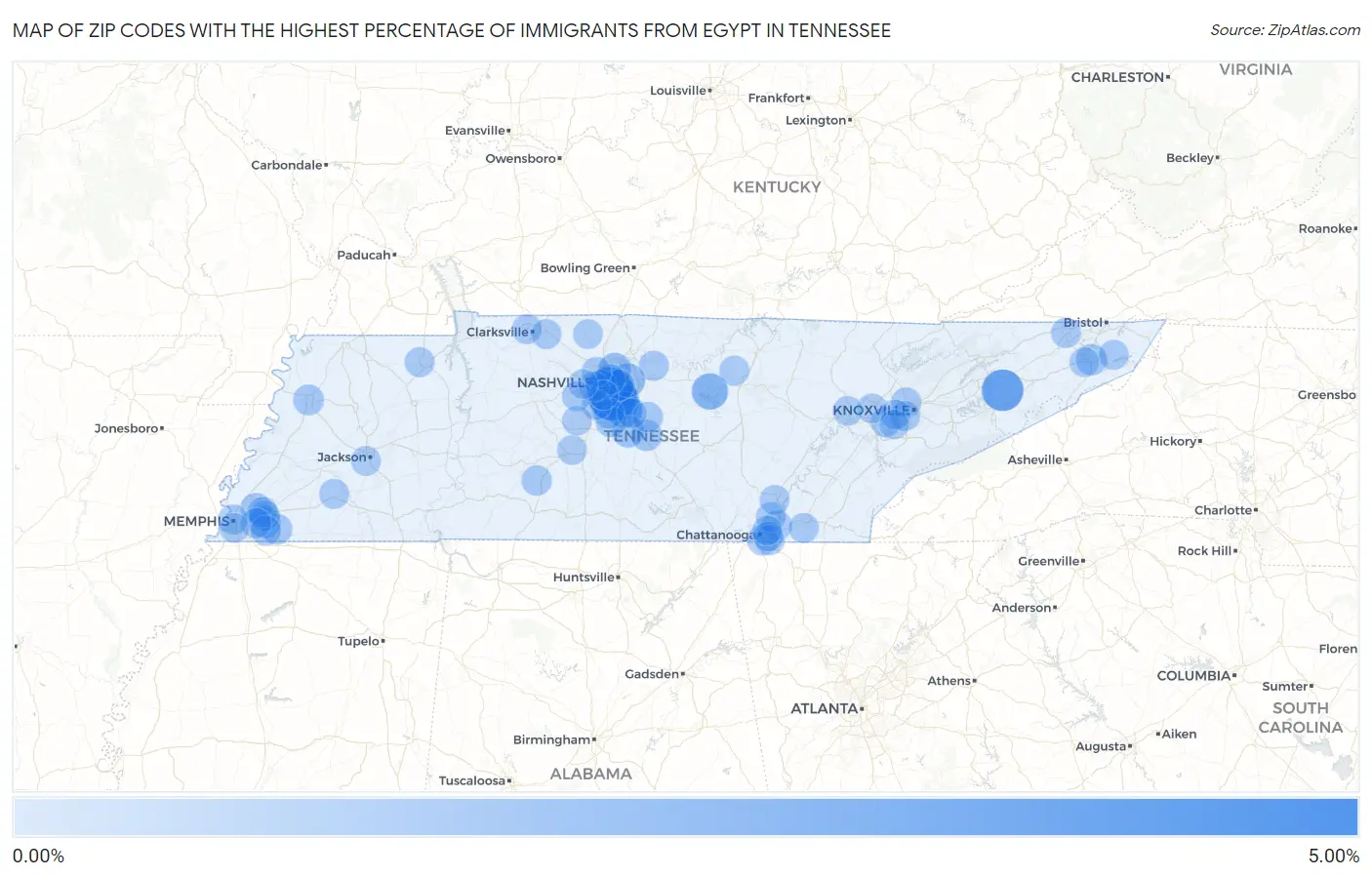 Zip Codes with the Highest Percentage of Immigrants from Egypt in Tennessee Map