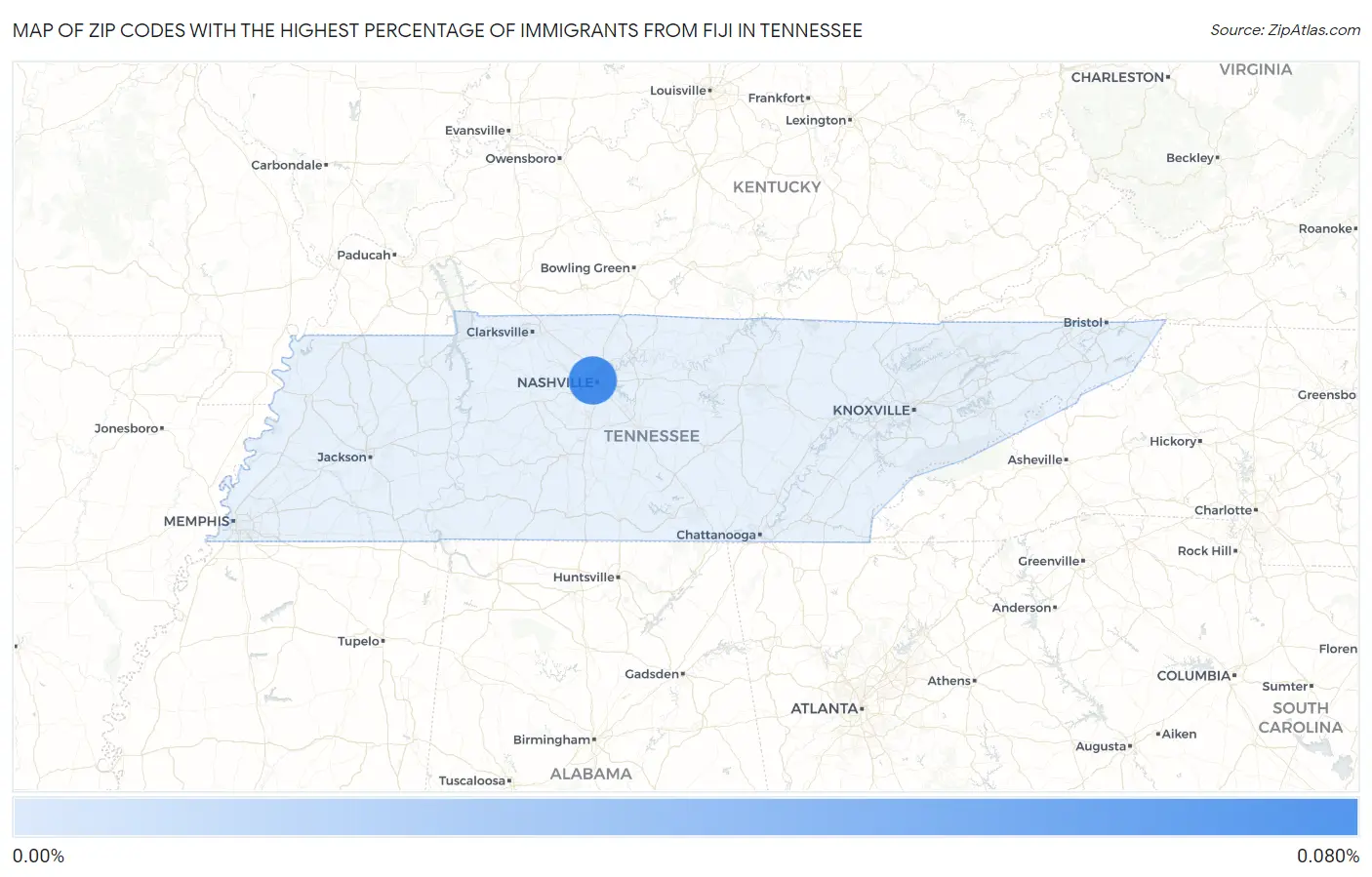 Zip Codes with the Highest Percentage of Immigrants from Fiji in Tennessee Map