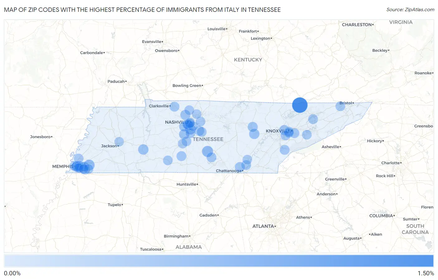 Zip Codes with the Highest Percentage of Immigrants from Italy in Tennessee Map