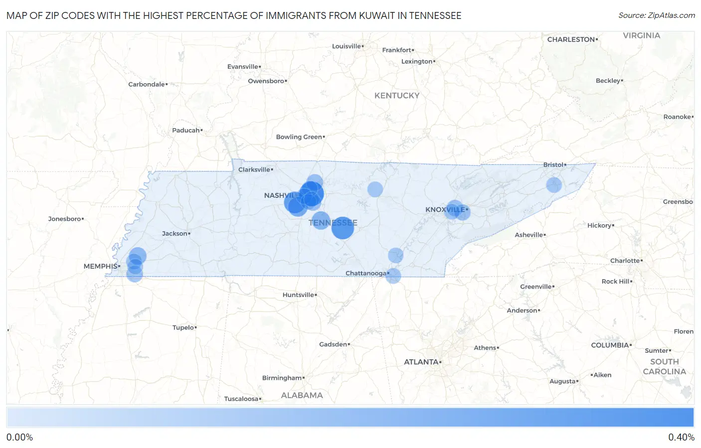 Zip Codes with the Highest Percentage of Immigrants from Kuwait in Tennessee Map