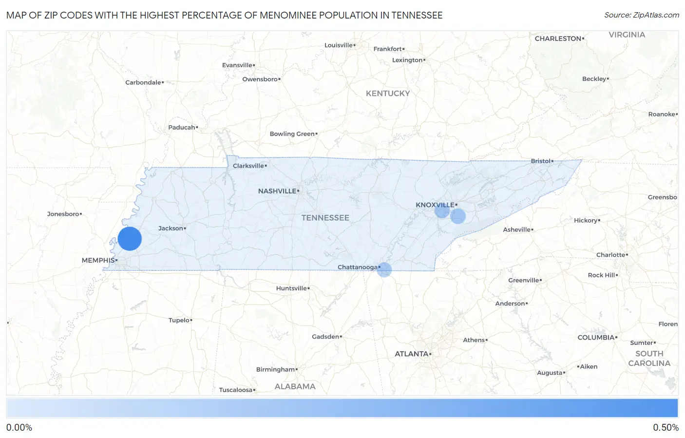 Zip Codes with the Highest Percentage of Menominee Population in Tennessee Map