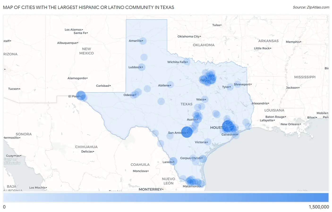 Cities with the Largest Hispanic or Latino Community in Texas Map