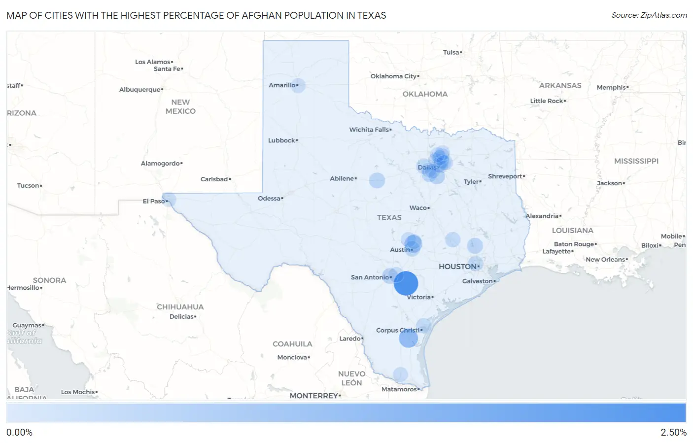 Cities with the Highest Percentage of Afghan Population in Texas Map