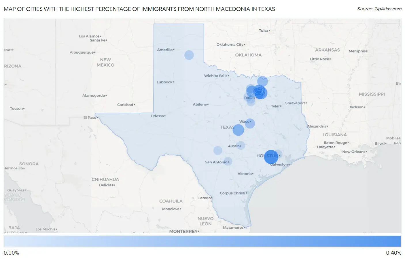 Cities with the Highest Percentage of Immigrants from North Macedonia in Texas Map