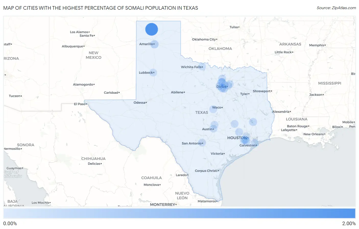 Cities with the Highest Percentage of Somali Population in Texas Map