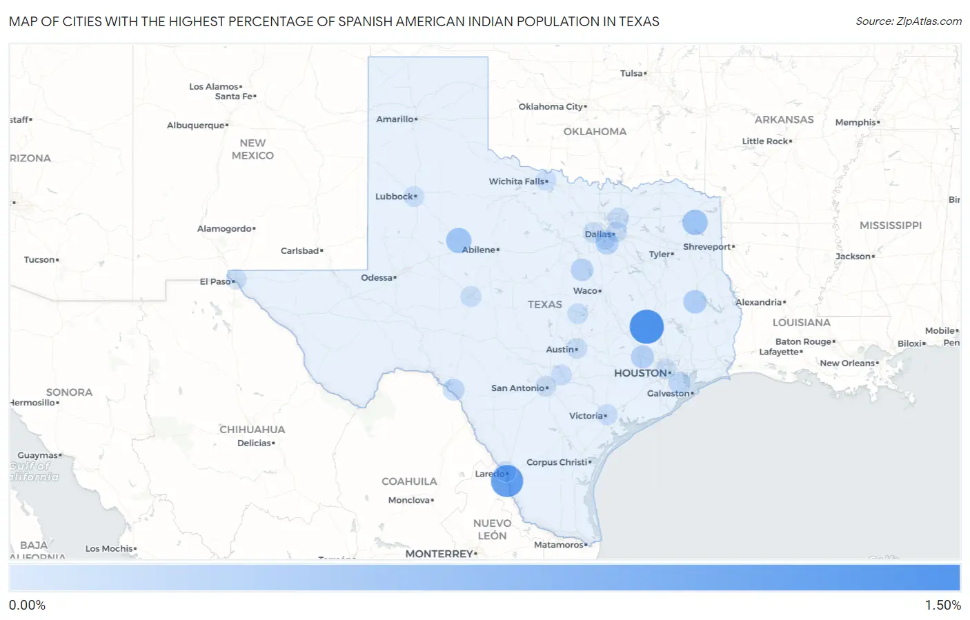 Cities with the Highest Percentage of Spanish American Indian Population in Texas Map