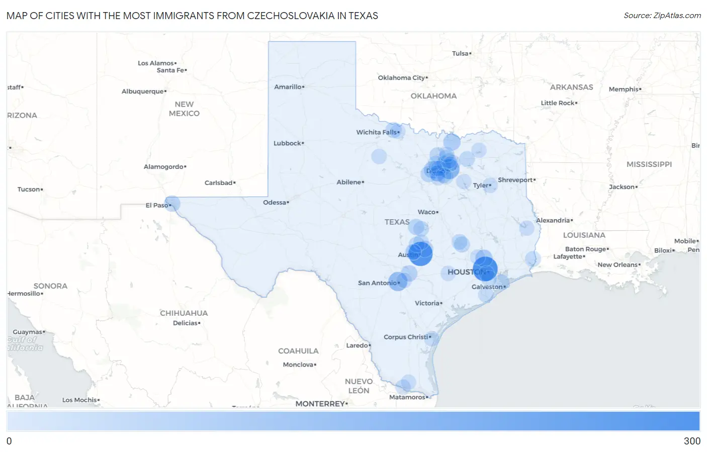 Cities with the Most Immigrants from Czechoslovakia in Texas Map
