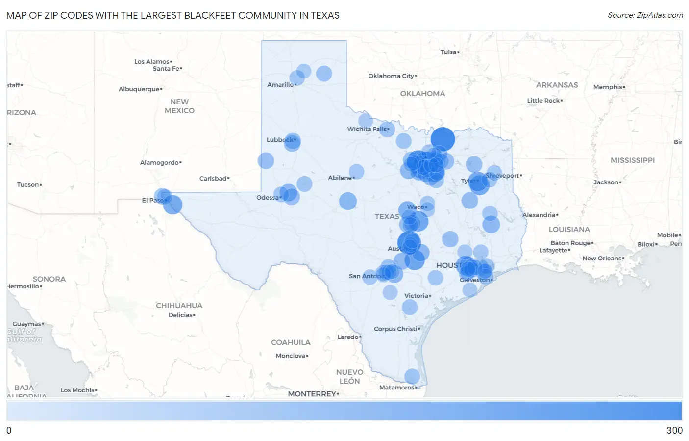 Zip Codes with the Largest Blackfeet Community in Texas Map