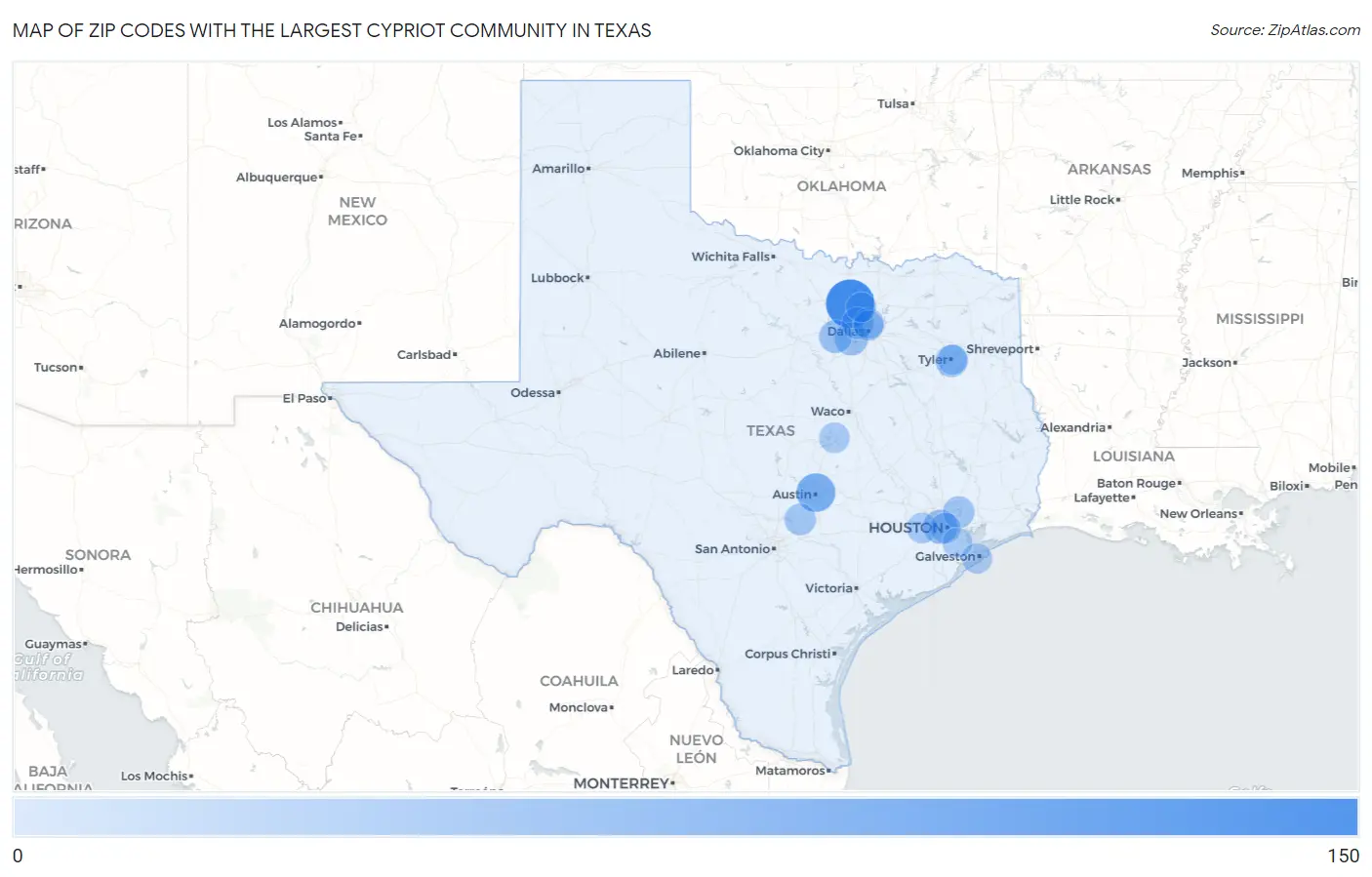 Zip Codes with the Largest Cypriot Community in Texas Map