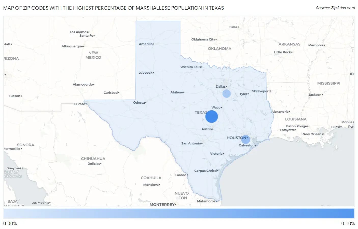 Zip Codes with the Highest Percentage of Marshallese Population in Texas Map
