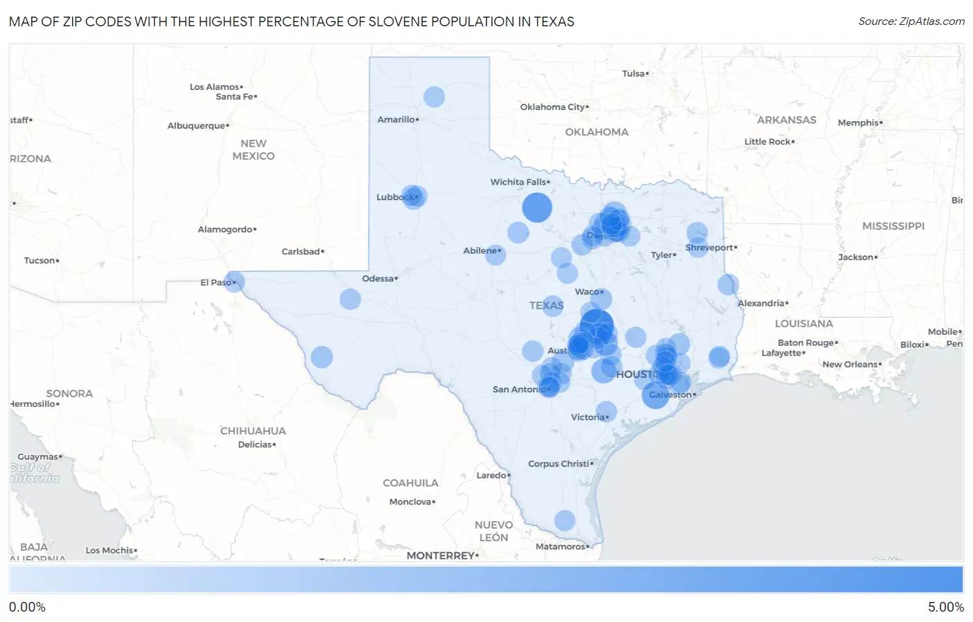 Zip Codes with the Highest Percentage of Slovene Population in Texas Map