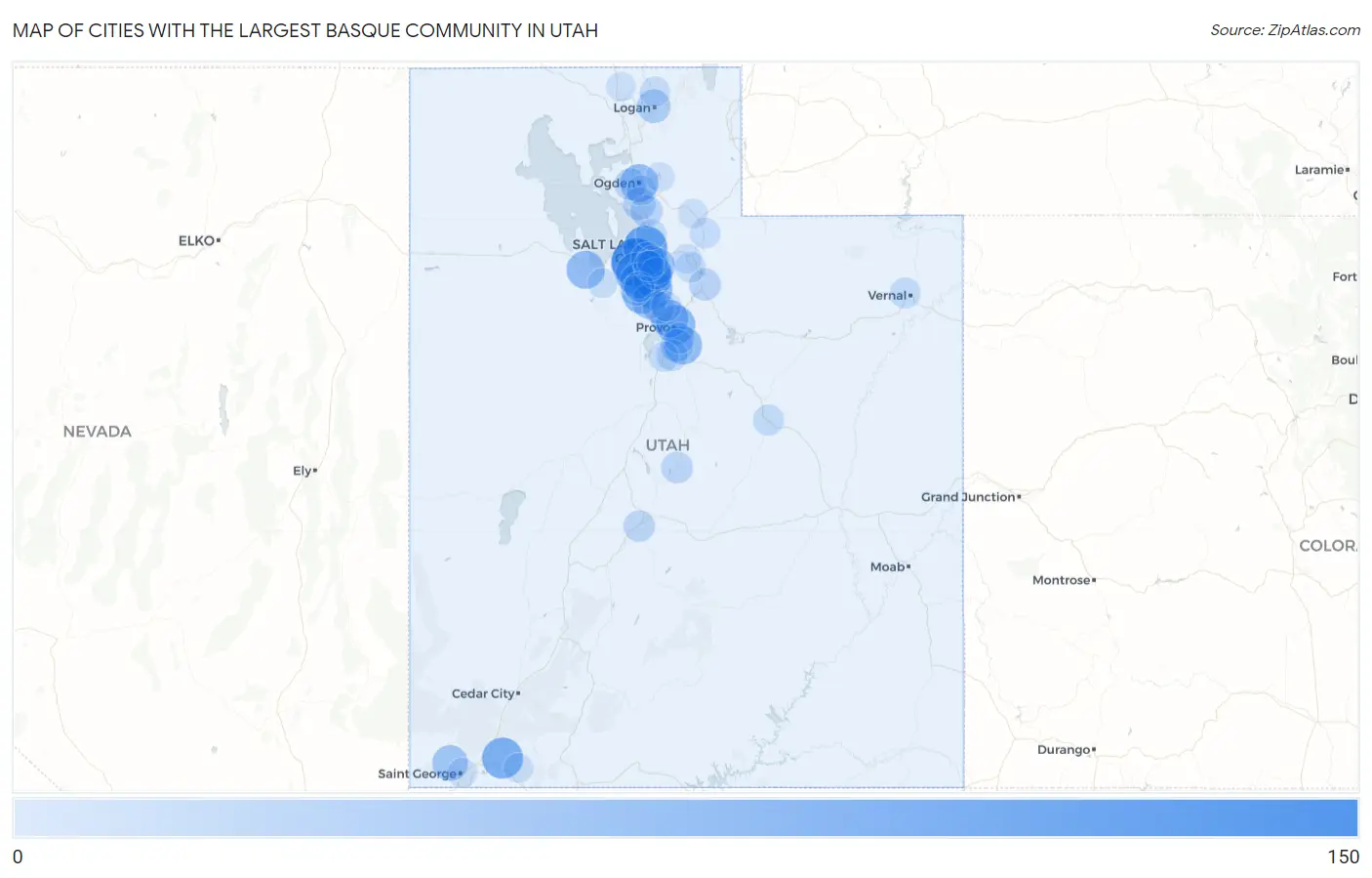 Cities with the Largest Basque Community in Utah Map