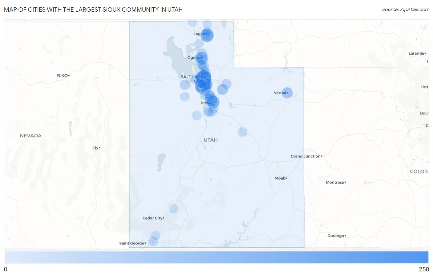 Cities with the Largest Sioux Community in Utah Map