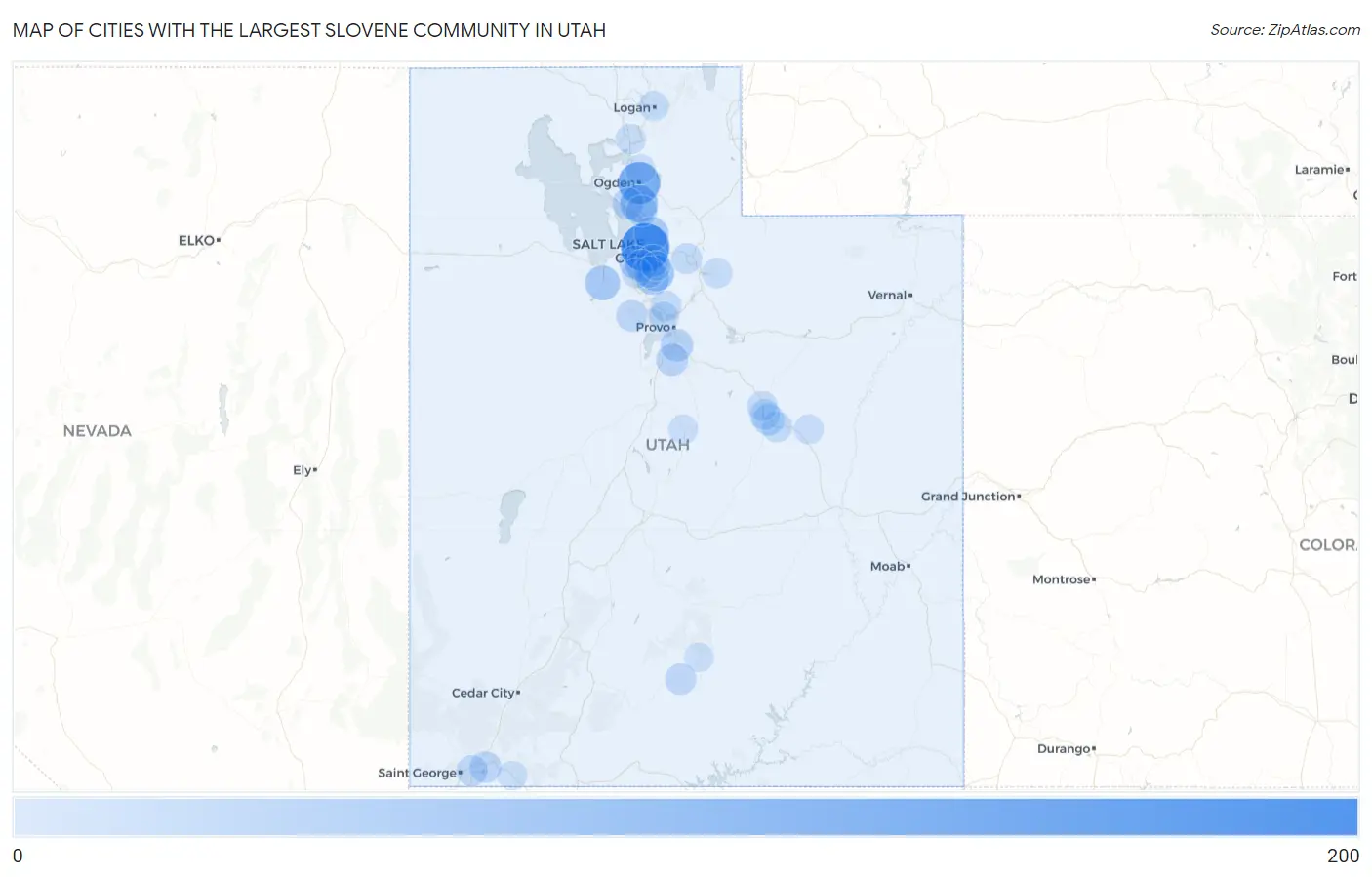 Cities with the Largest Slovene Community in Utah Map