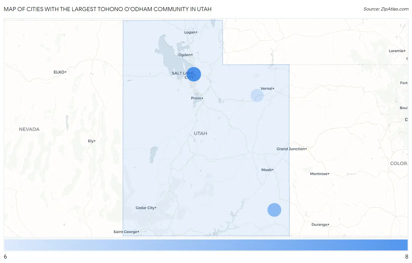 Cities with the Largest Tohono O'Odham Community in Utah Map