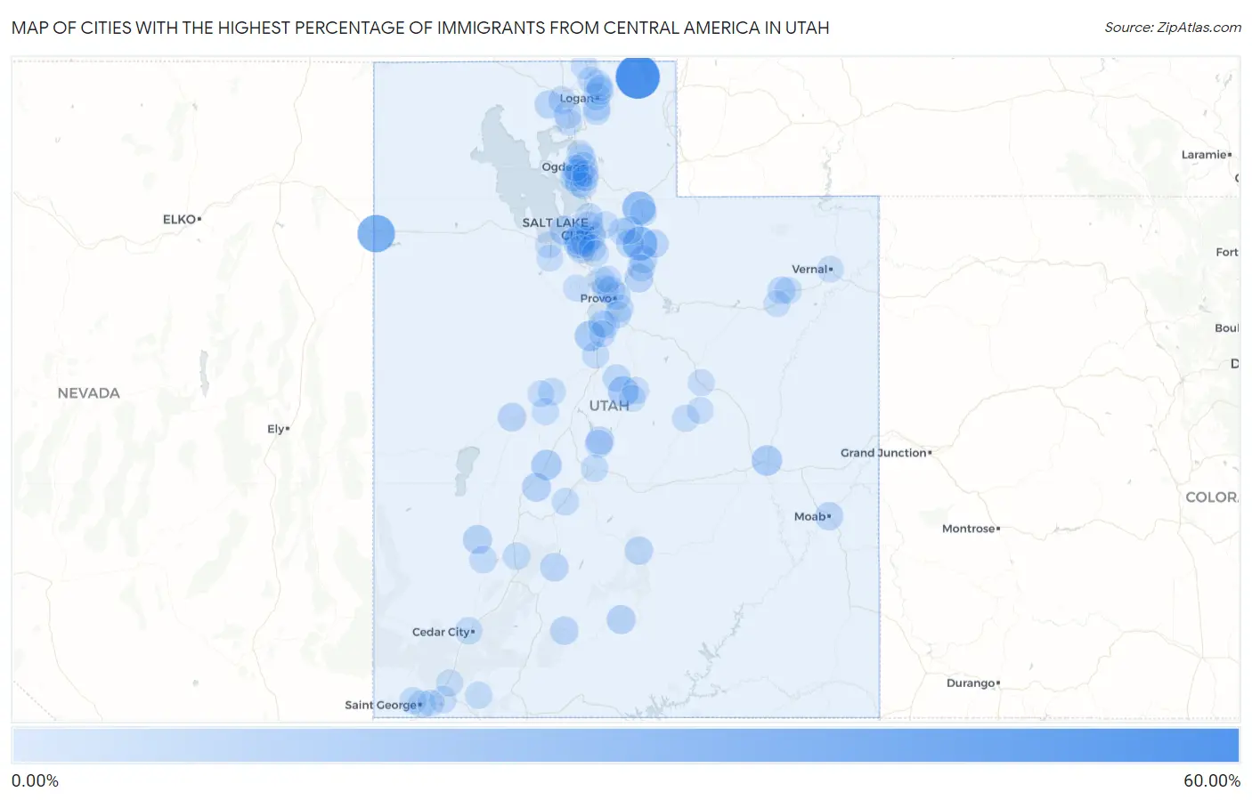 Cities with the Highest Percentage of Immigrants from Central America in Utah Map