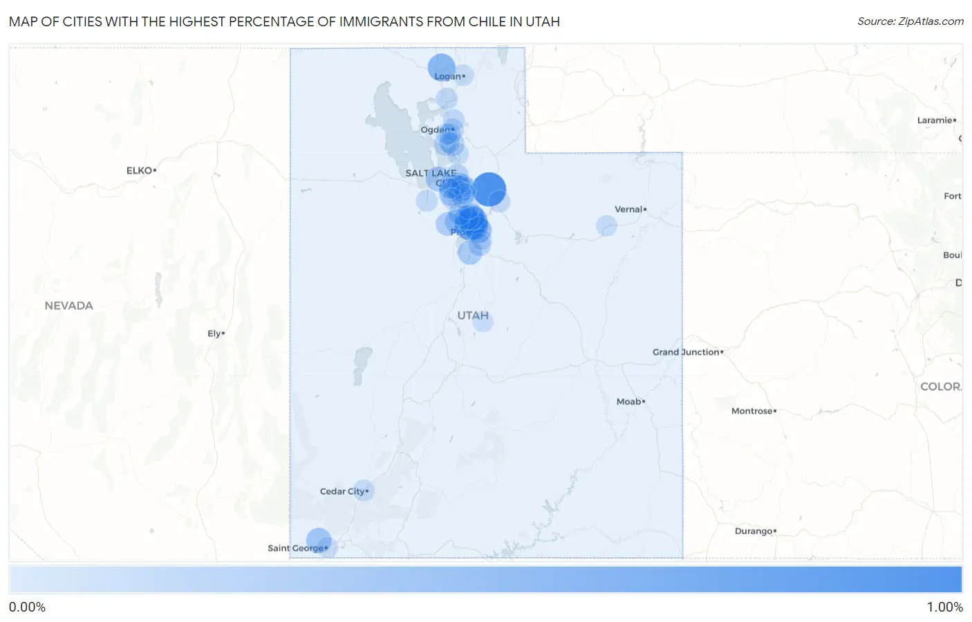 Cities with the Highest Percentage of Immigrants from Chile in Utah Map