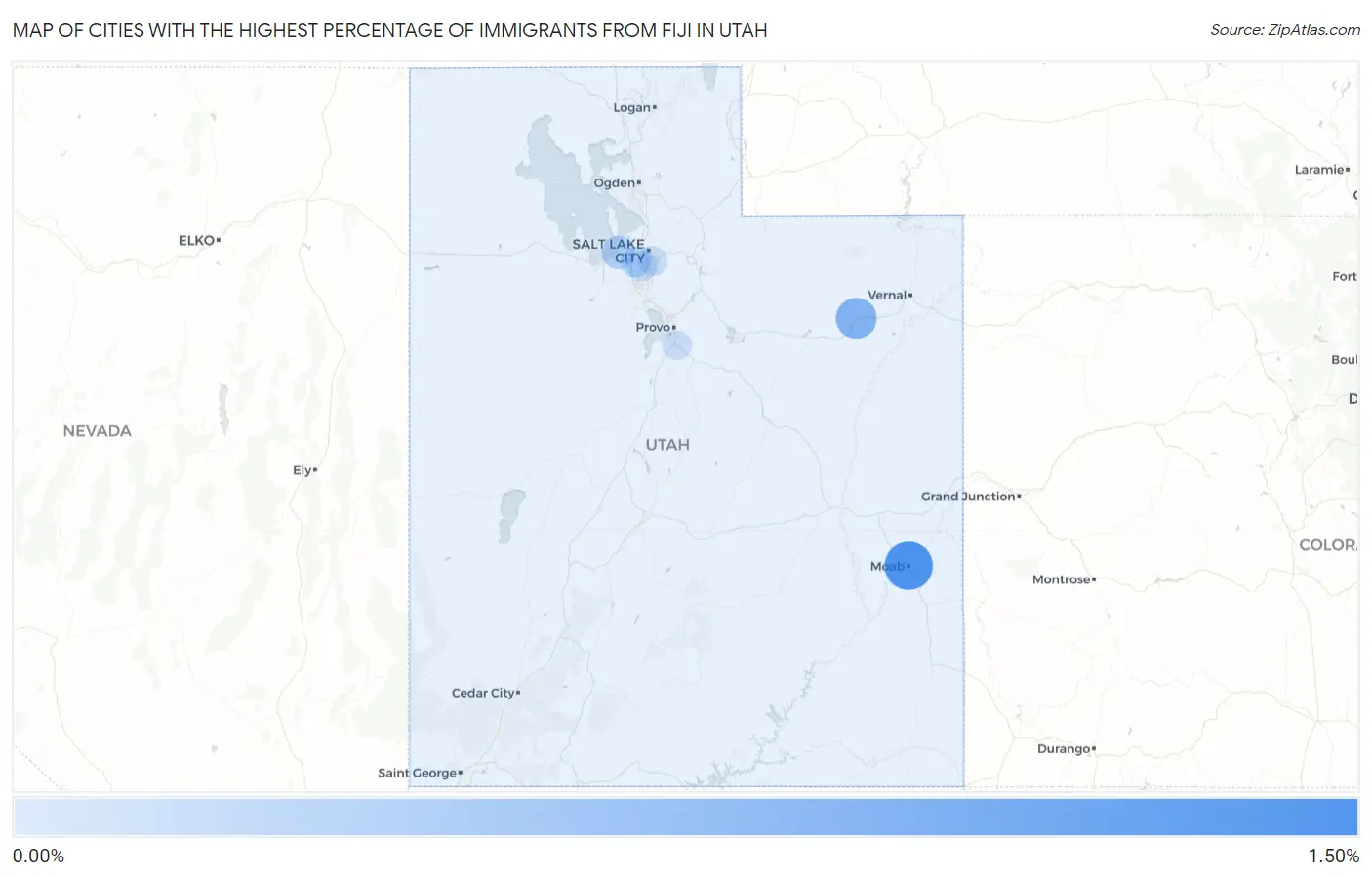 Cities with the Highest Percentage of Immigrants from Fiji in Utah Map