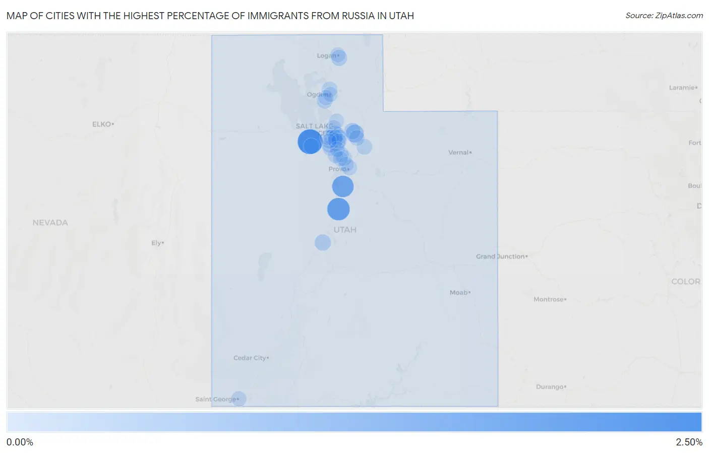 Cities with the Highest Percentage of Immigrants from Russia in Utah Map