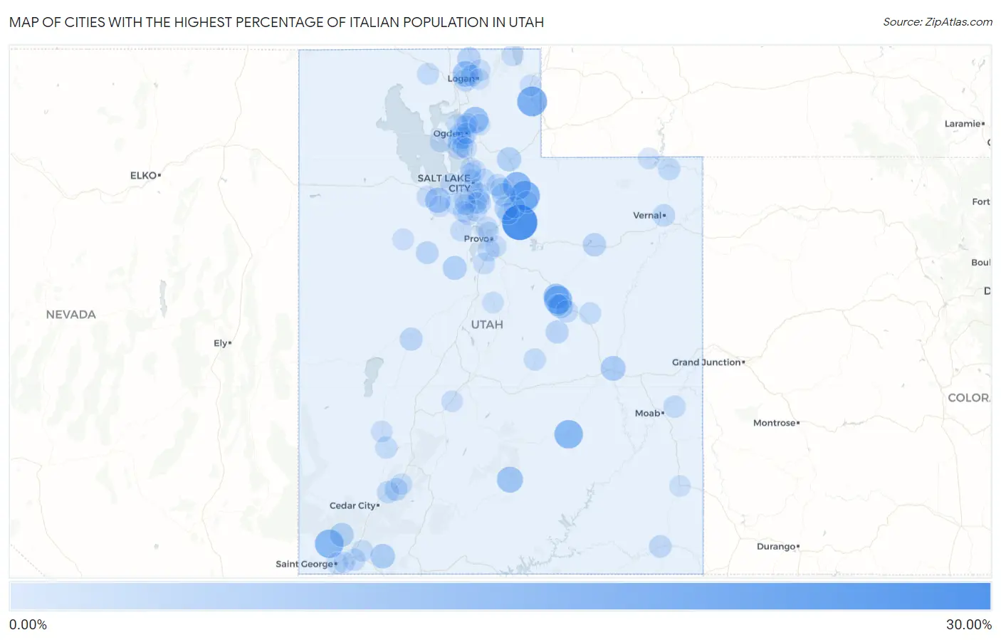 Cities with the Highest Percentage of Italian Population in Utah Map