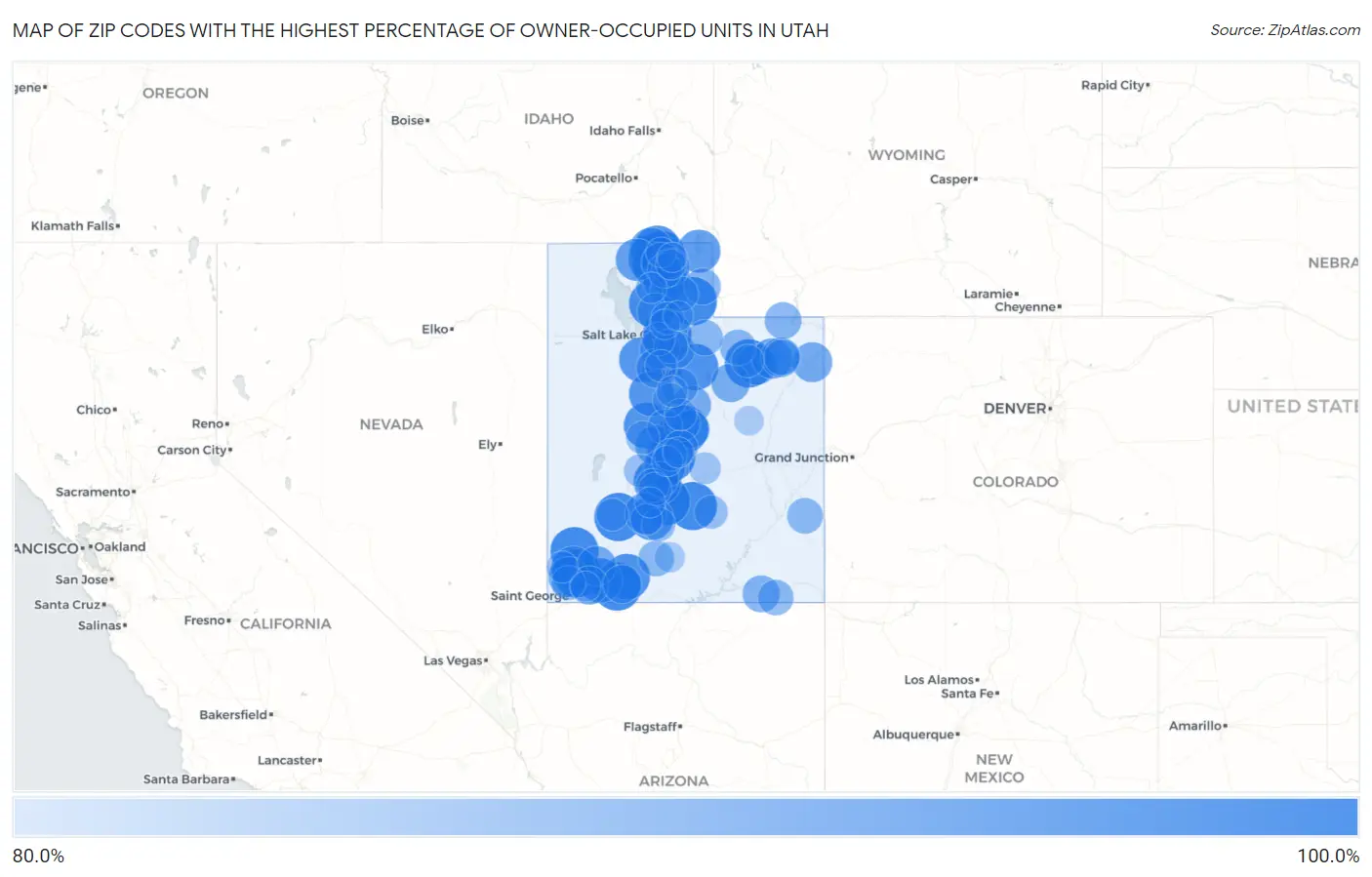 Zip Codes with the Highest Percentage of Owner-Occupied Units in Utah Map