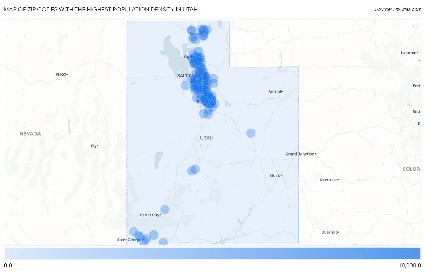 Zip Codes with the Highest Population Density in Utah Map