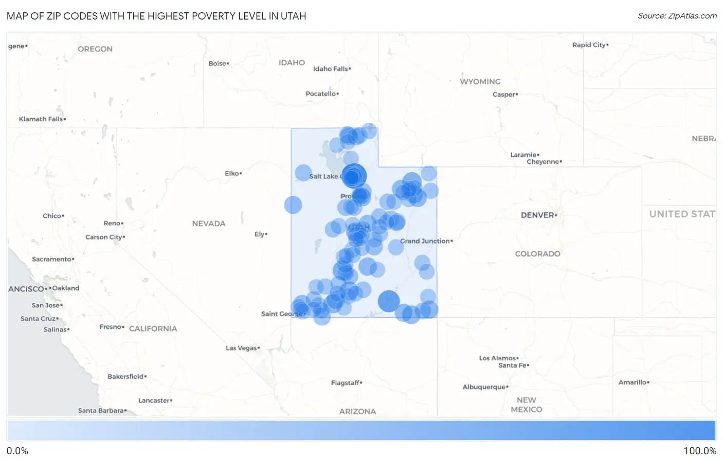 Zip Codes with the Highest Poverty Level in Utah Map