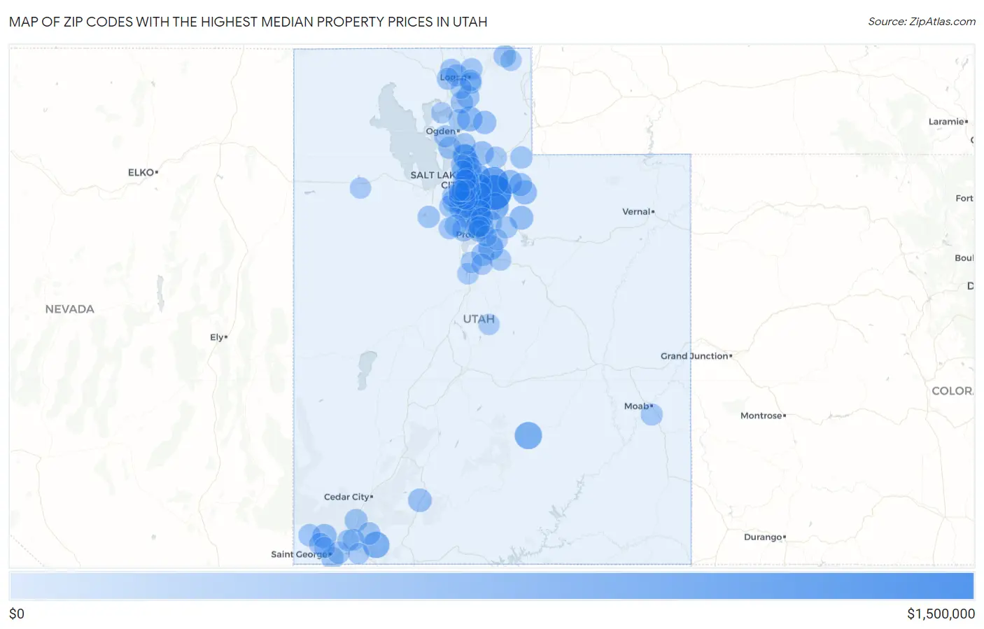 Zip Codes with the Highest Median Property Prices in Utah Map