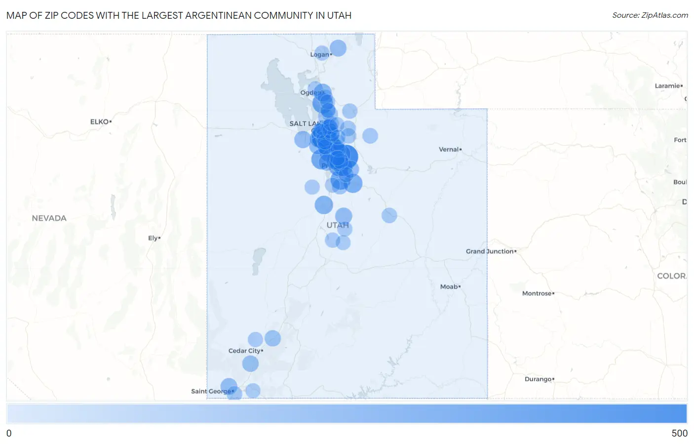 Zip Codes with the Largest Argentinean Community in Utah Map