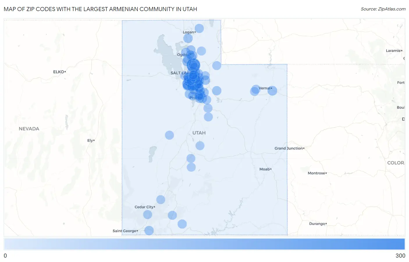 Zip Codes with the Largest Armenian Community in Utah Map